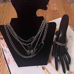 Silver Chain Necklace and Bracelet Set